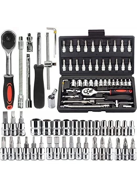 DIPDEY DIPDEY 46 In 1 Pcs Tool Kit Screwdriver and Socket SetHand Tool Kit Wrench Set Multi Purpose Combination Tool Case Precision Socket SetScrewdriver Car Tool Kit Set  - Image 1