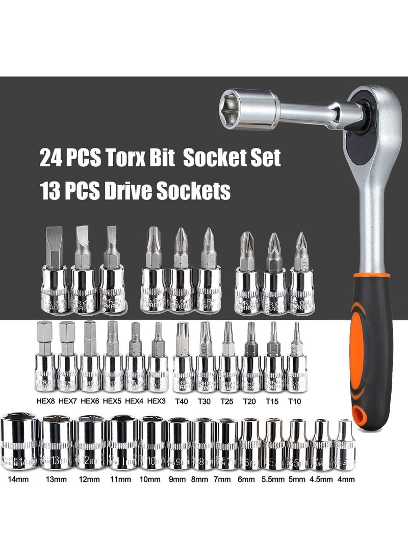 DIPDEY DIPDEY 46 In 1 Pcs Tool Kit Screwdriver and Socket SetHand Tool Kit Wrench Set Multi Purpose Combination Tool Case Precision Socket SetScrewdriver Car Tool Kit Set  - Image 2
