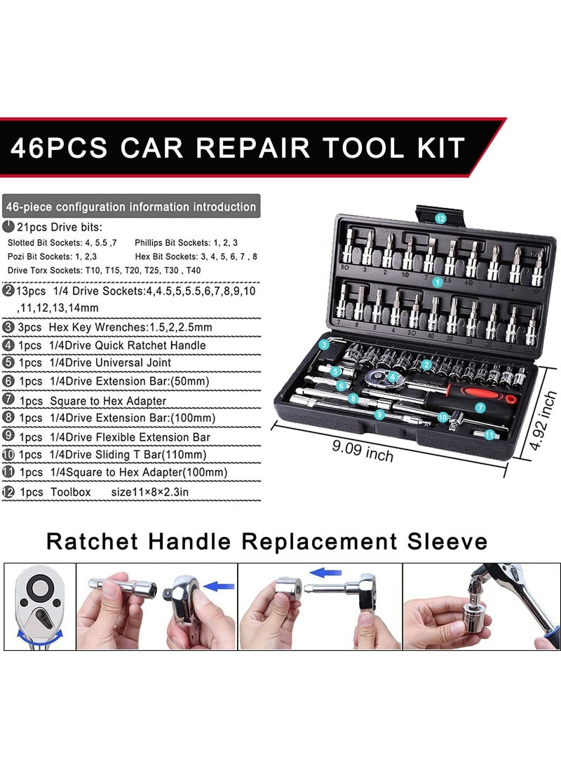 DIPDEY DIPDEY 46 In 1 Pcs Tool Kit Screwdriver and Socket SetHand Tool Kit Wrench Set Multi Purpose Combination Tool Case Precision Socket SetScrewdriver Car Tool Kit Set  - Image 3