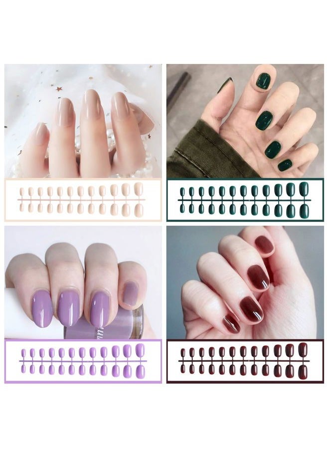 EBANKU 960pcs Short Colorful False Nails for Women Oval Press on Nails Glossy Acrylic Full Cover Artificial Fake Nail Tips with Nail File Nail Stick - Image 5