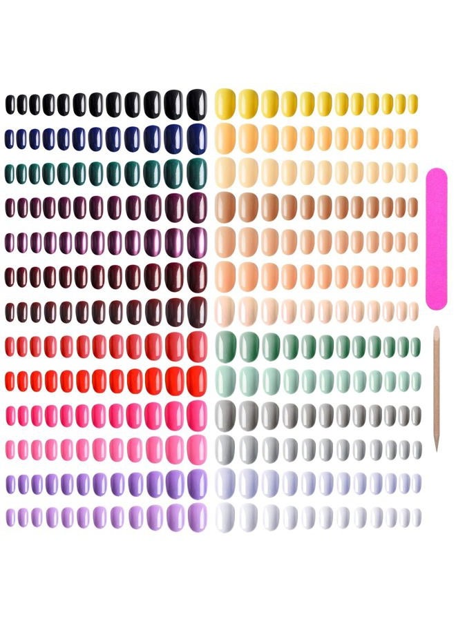 EBANKU 960pcs Short Colorful False Nails for Women Oval Press on Nails Glossy Acrylic Full Cover Artificial Fake Nail Tips with Nail File Nail Stick - Image 1