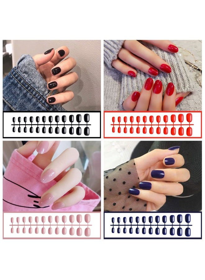 EBANKU 960pcs Short Colorful False Nails for Women Oval Press on Nails Glossy Acrylic Full Cover Artificial Fake Nail Tips with Nail File Nail Stick - Image 3