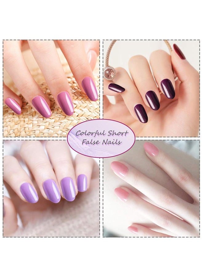 EBANKU 960pcs Short Colorful False Nails for Women Oval Press on Nails Glossy Acrylic Full Cover Artificial Fake Nail Tips with Nail File Nail Stick - Image 4