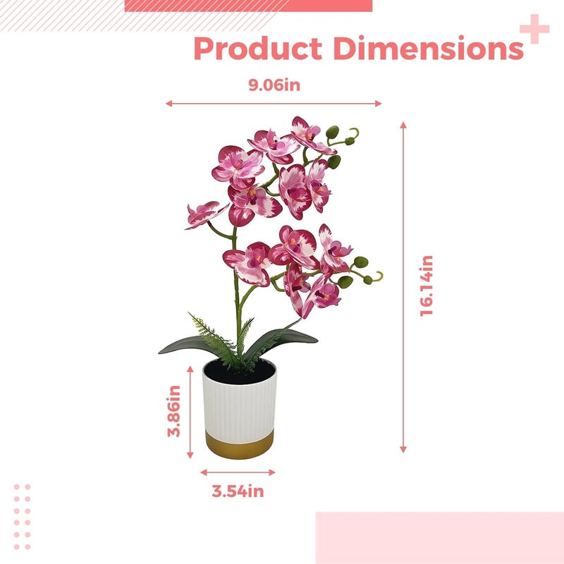 Artificial Phalaenopsis Orchid in Striped Ceramic Planter, Real Touch Fake Flowers, Silk Plant for Home Decor - Image 2