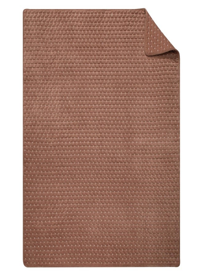 Levtex Home - Velvet Stitch - Throw - Cross Stitch Velvet - Rust with White - Quilt (50x60in.) and Sham 50x60in. - Polyester - Image 5