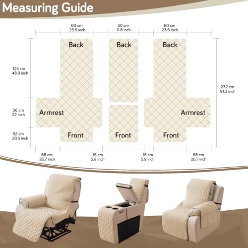 HOKIPO Quilted Water Repellent 2 Seater Recliner Sofa Cover Mat with Console | Quilted Non-Slip Recliner Sofa 2 Seater Cover Mat for Living Room - Teal Blue (AR-5762-TLBL) - Image 4