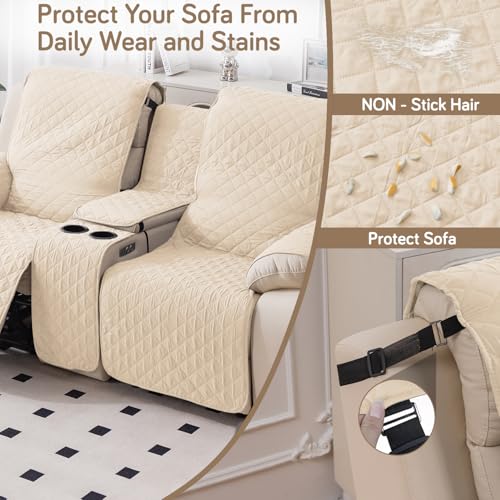 HOKIPO Quilted Water Repellent 2 Seater Recliner Sofa Cover Mat with Console | Quilted Non-Slip Recliner Sofa 2 Seater Cover Mat for Living Room - Teal Blue (AR-5762-TLBL) - Image 2