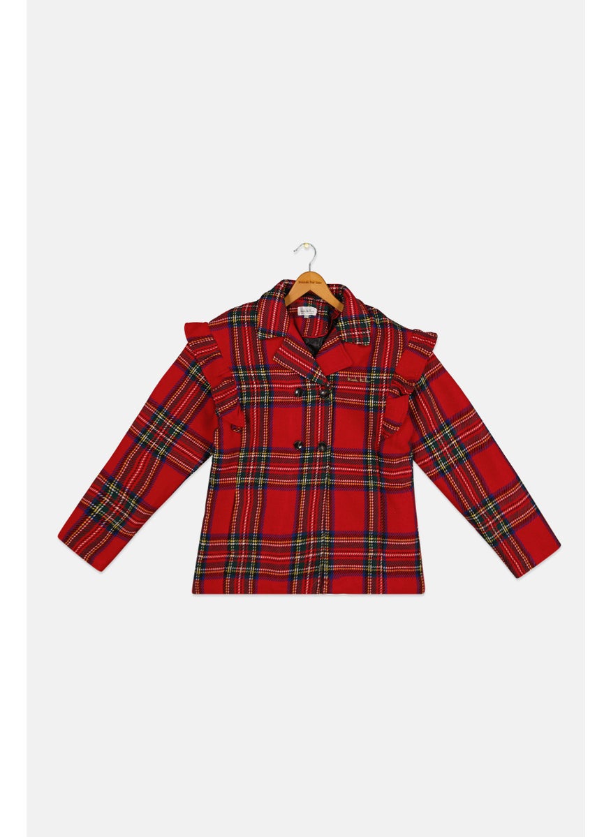 Nicole Miller Kids Girl Plaid Trench Coat, Red Combo  - Image 1