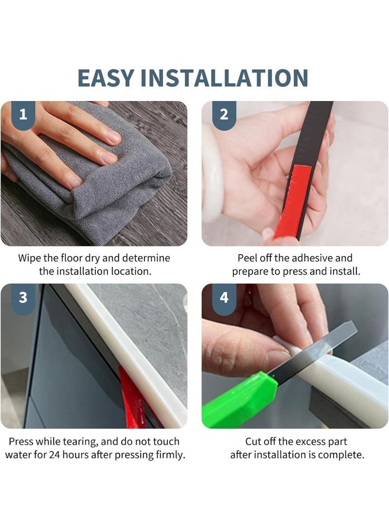 Silicone Water Retaining Strip, Collapsible Shower Threshold Water Dam, Bendable Waterproof Shower Water Blocking Strips, Bath Shower Barrier Retainer Seal Strip (Black) - Image 4