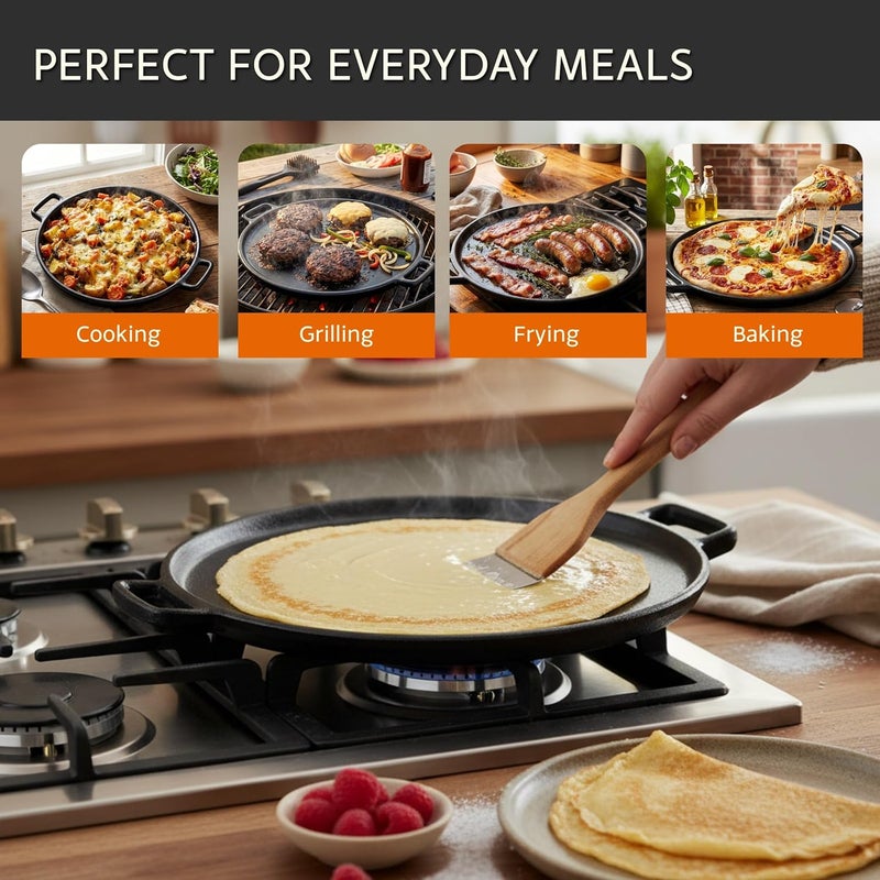 Home-Complete Cast Iron Pizza Pan-14” Skillet for Cooking, Baking, Grilling-Durable, Long Lasting, Even-Heating and Versatile Kitchen Cookware | Round Pizza Pan for Oven, Stovetop, Grill, or Campfires, Nonstick Griddle with Dual Handles - Image 5