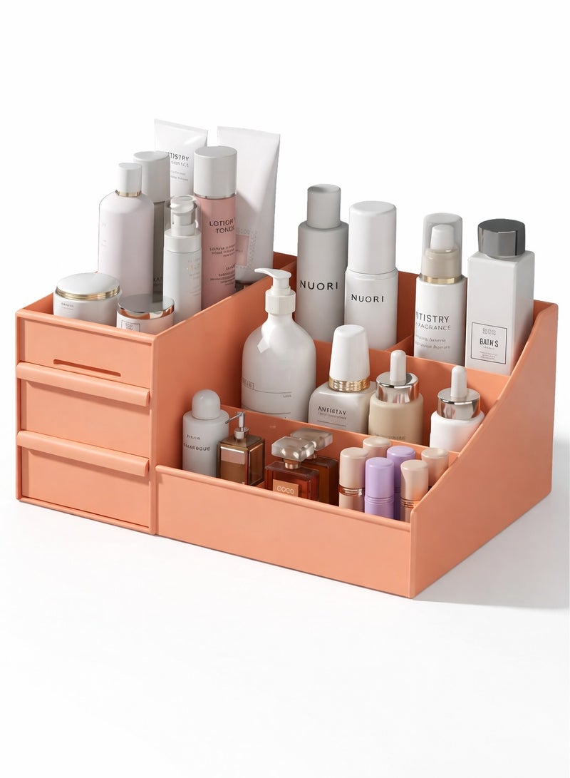 O2. Pink Cosmetic Storage Box – PP Material Multi-Compartment Makeup Organizer with Drawers - Image 2
