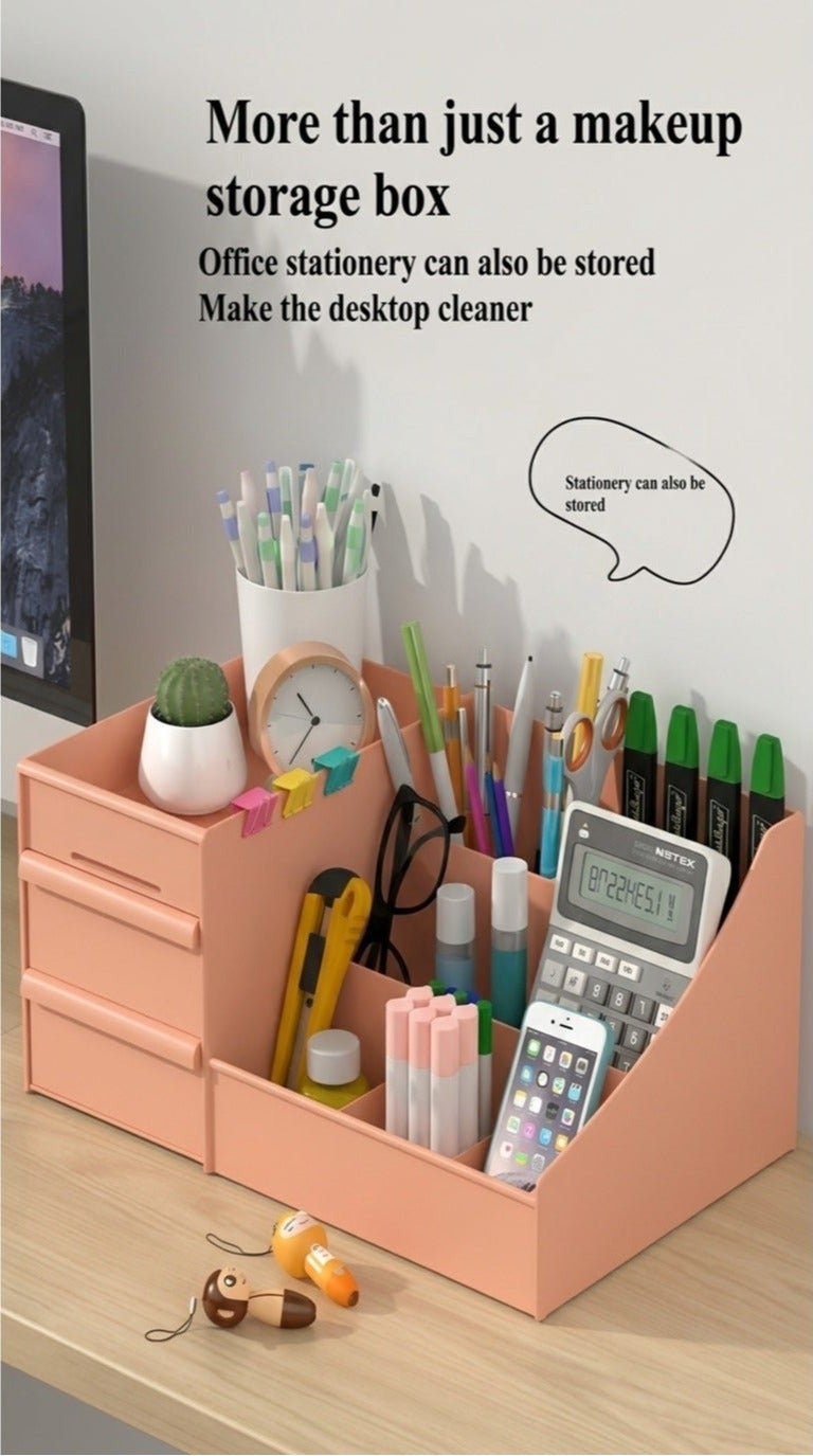 O2. Pink Cosmetic Storage Box – PP Material Multi-Compartment Makeup Organizer with Drawers - Image 5