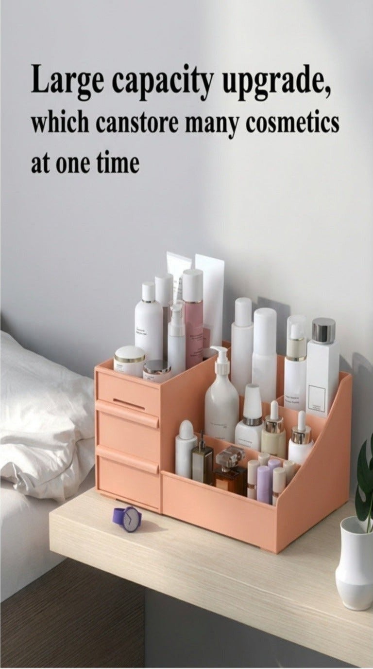 O2. Pink Cosmetic Storage Box – PP Material Multi-Compartment Makeup Organizer with Drawers - Image 4