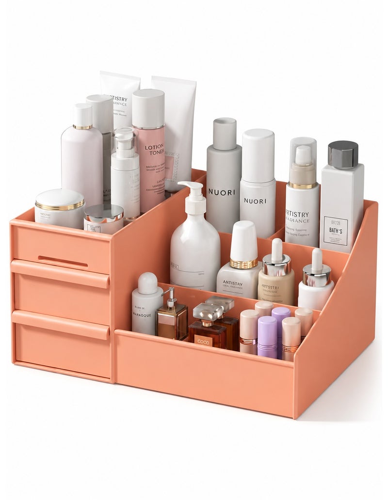 Makeup Organizer With 2 Drawers And 7 Compartments Pp Cosmetic Storage Box For Skincare Perfume Lipstick Jewelry And Stationery Vanity Countertop Organizer