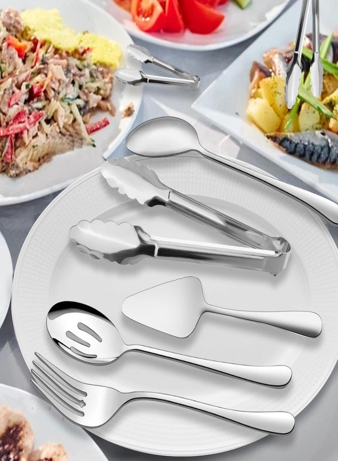 XEVOM Serving Utensils, 6-Piece Stainless Steel Serving Utensil Set Include Serving Spoon, Slotted Serving Spoon, Serving Fork,Serving Tong, Appetizers Tong,Pie Server (Silver) - Image 3
