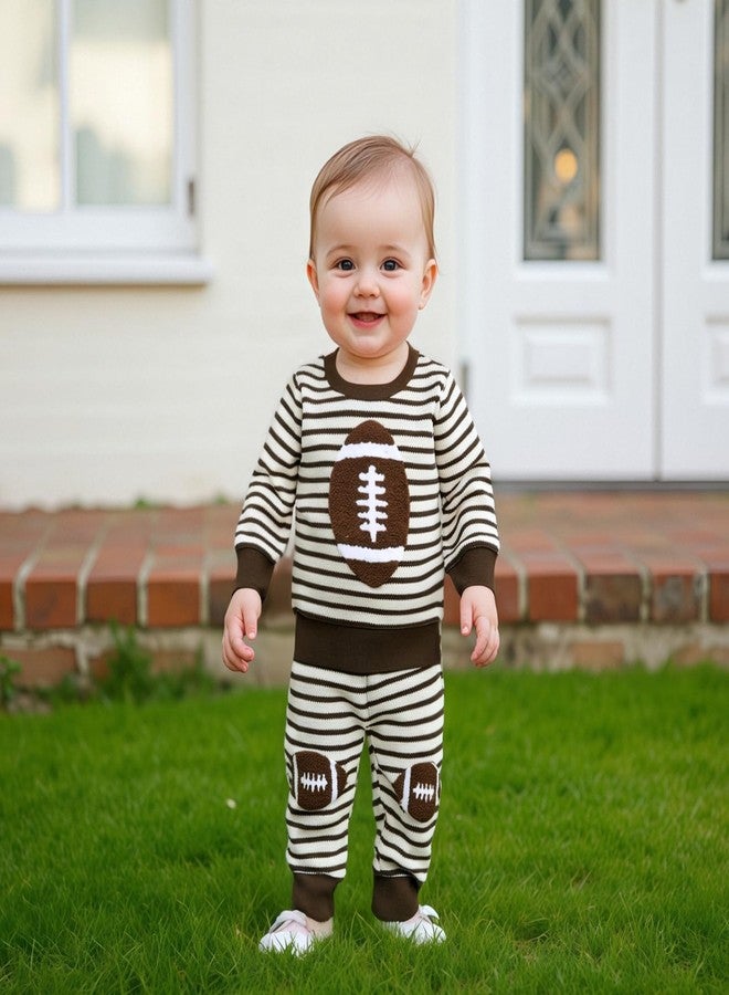 Mubineo Toddler Baby Boy Clothes Football Outfits Girl Long Sleeve Sweatshirt Pant Set Infant Fall Winter Newborn Outfit (Brown, 0-6 Months) - Image 2