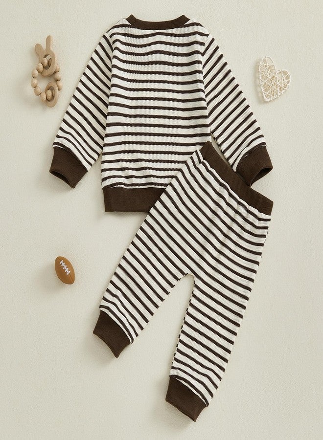 Mubineo Toddler Baby Boy Clothes Football Outfits Girl Long Sleeve Sweatshirt Pant Set Infant Fall Winter Newborn Outfit (Brown, 0-6 Months) - Image 4