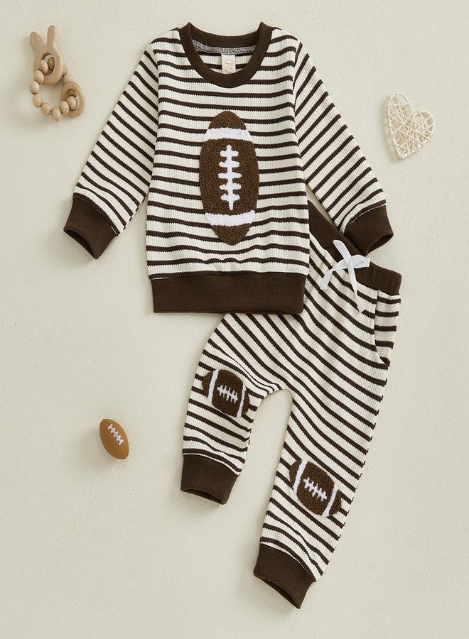 Mubineo Toddler Baby Boy Clothes Football Outfits Girl Long Sleeve Sweatshirt Pant Set Infant Fall Winter Newborn Outfit (Brown, 0-6 Months) - Image 3