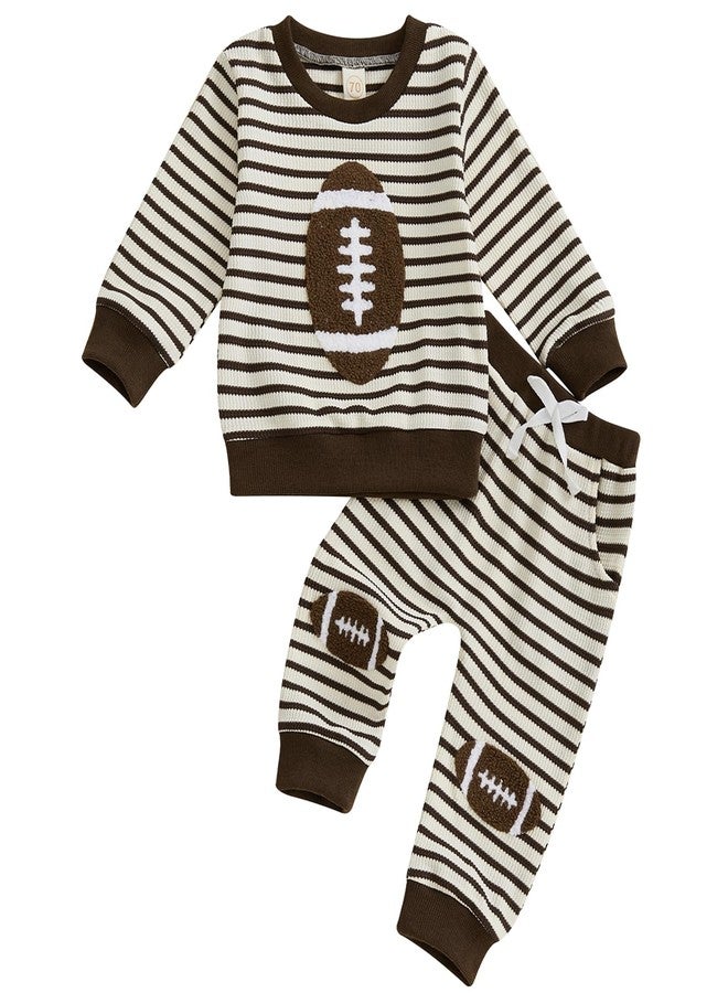 Mubineo Toddler Baby Boy Clothes Football Outfits Girl Long Sleeve Sweatshirt Pant Set Infant Fall Winter Newborn Outfit (Brown, 0-6 Months) - Image 1