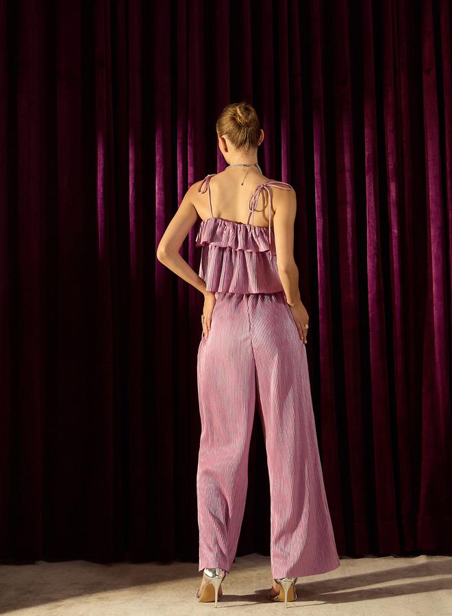 كاجوالي طقم بلوزة كاسوال بكسرات وكشكشة مع بنطلون واسع الأرجل - Image 2