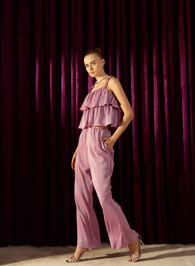 كاجوالي طقم بلوزة كاسوال بكسرات وكشكشة مع بنطلون واسع الأرجل - Image 3