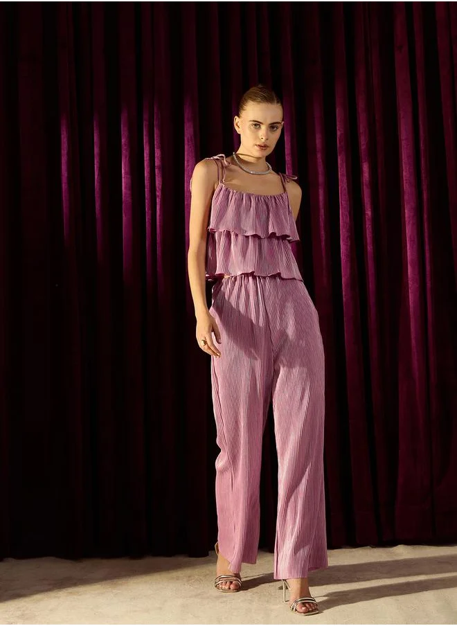 Kassually Plisse Ruffled Top and Wide Leg Pants Co-Ords by Styli