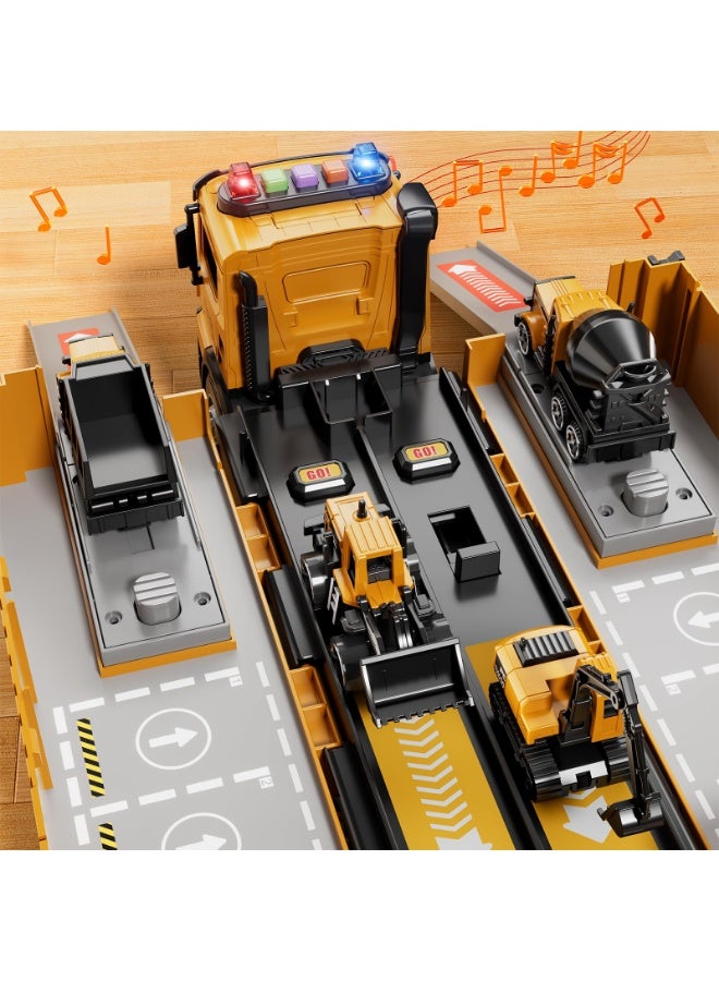 WangPangZi 3-in-1 Construction Truck Race Track Set with Tower Crane, Light & Sound – Toy Transport Carrier with Excavator, Bulldozer, Cement Mixer – Gifts for Kids Ages 3-7 Boys & Girls - Image 4