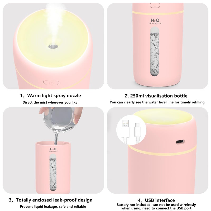 Lisacool Small Humidifier,Portable Mini Humidifier for Bedroom,Office, Car,Travel with Night Light, Auto Shut-Off,Super Quiet (Pink) - Image 4