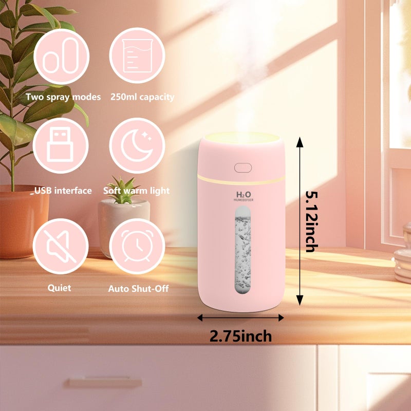 Lisacool Small Humidifier,Portable Mini Humidifier for Bedroom,Office, Car,Travel with Night Light, Auto Shut-Off,Super Quiet (Pink) - Image 2