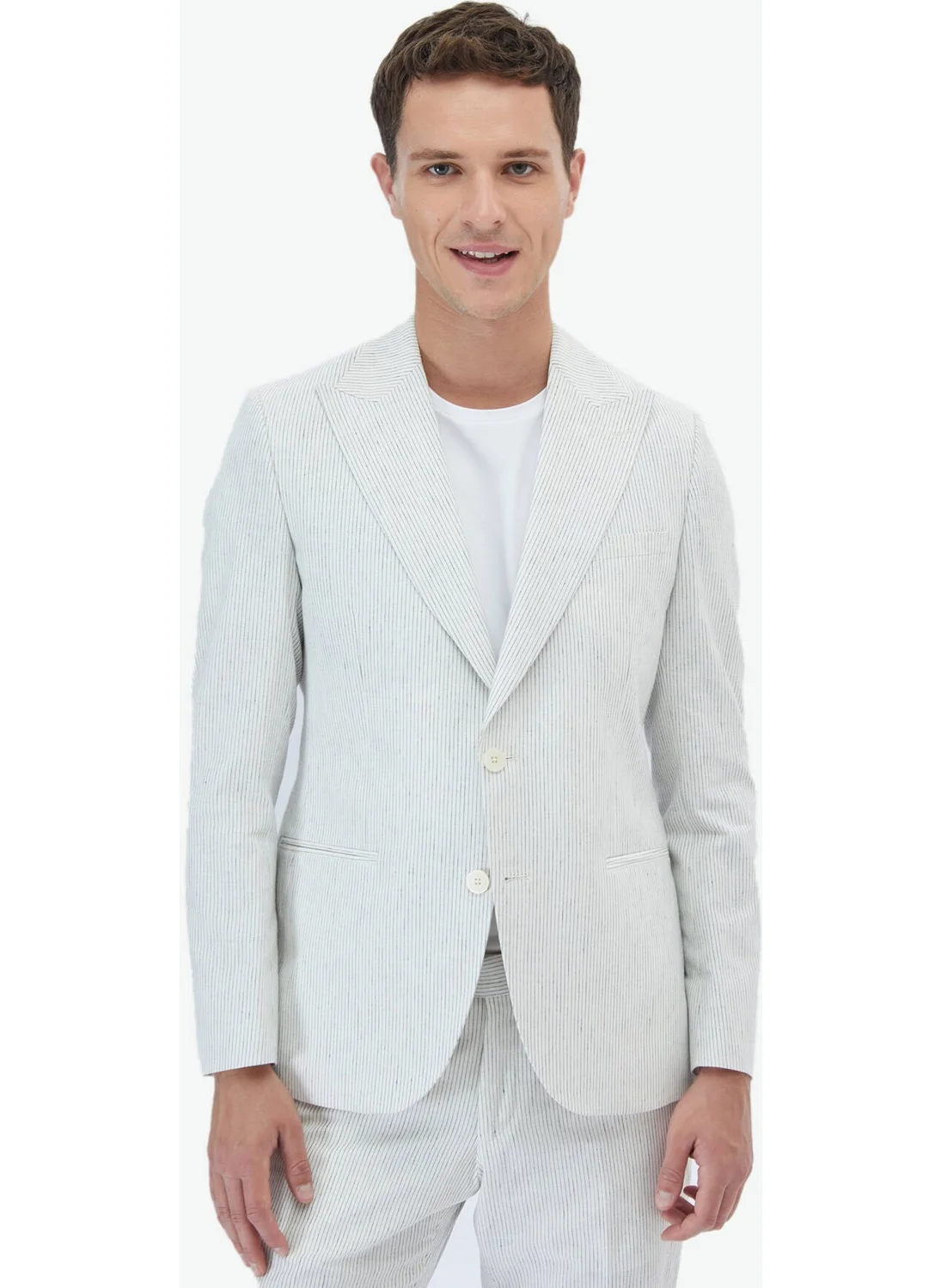 كيب Ecru Striped Slim Fit Cotton Blend Suit