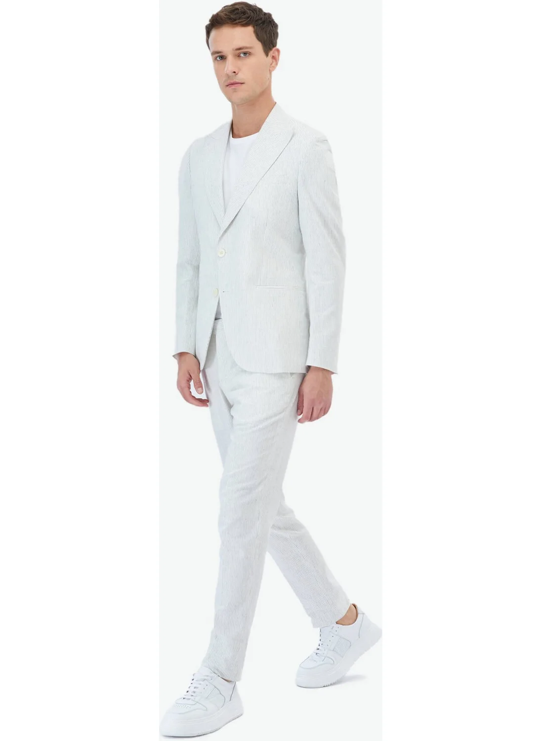 كيب Ecru Striped Slim Fit Cotton Blend Suit