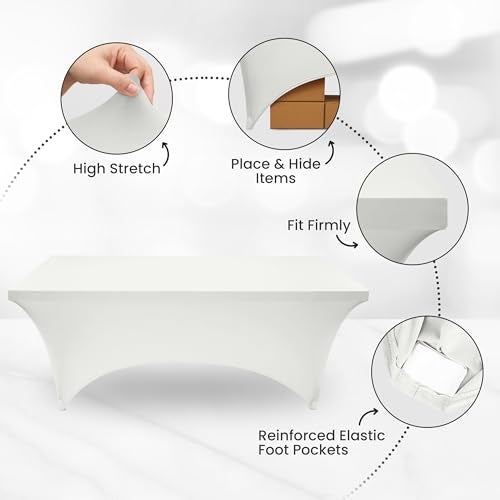 Utopia Kitchen 6FT Spandex Tablecloth [1 Pack, White] 200 GSM Stretch, Fitted, Washable and Wrinkle Resistant Table Cloth Rectangle Cover for Trade Shows, Wedding, Parties [72Lx30Wx30H Inch] - Image 5