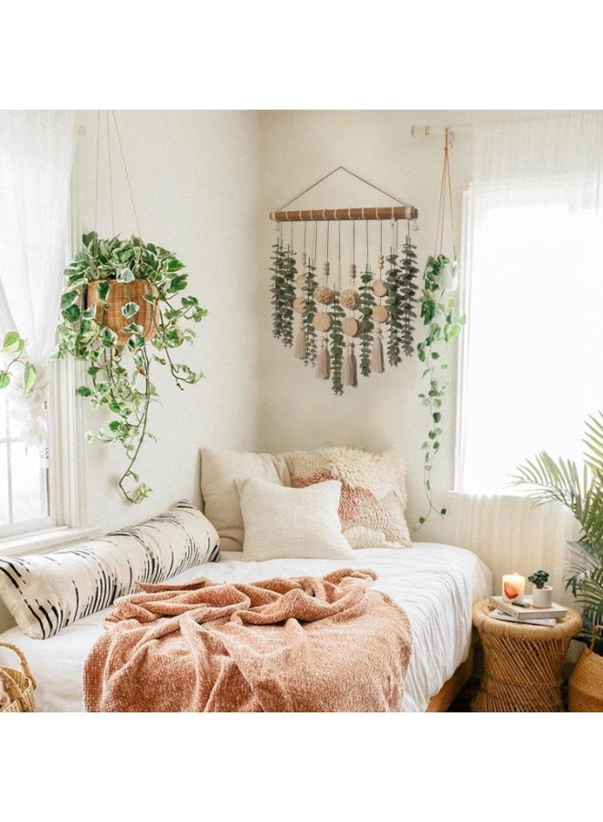 NANAO ديكور حمام بوهيمي زينة حائط من الأوكاليبتوس الاصطناعي أوراق خضراء مزيفة نباتات كرة منسوجة على عصا بطول 16.5 بوصة ديكورات ريفية طبيعية لغرفة النوم والمطبخ والحضانة والمكتب - Image 4