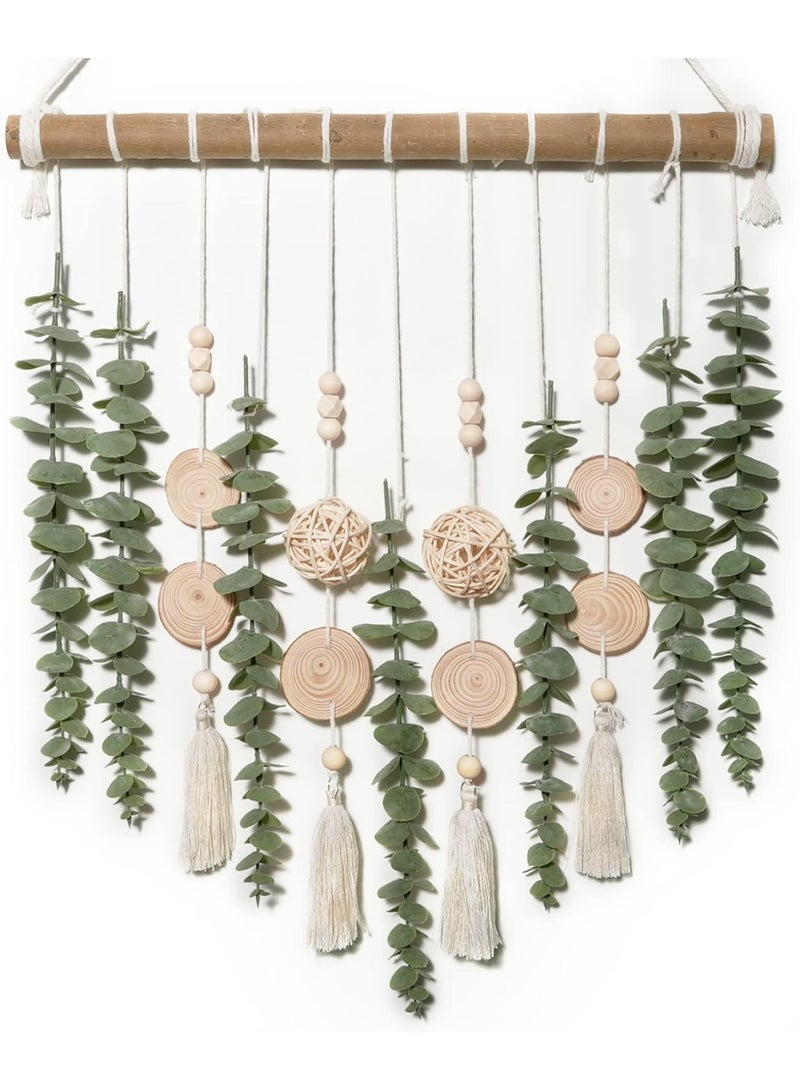 NANAO ديكور حمام بوهيمي زينة حائط من الأوكاليبتوس الاصطناعي أوراق خضراء مزيفة نباتات كرة منسوجة على عصا بطول 16.5 بوصة ديكورات ريفية طبيعية لغرفة النوم والمطبخ والحضانة والمكتب - Image 1