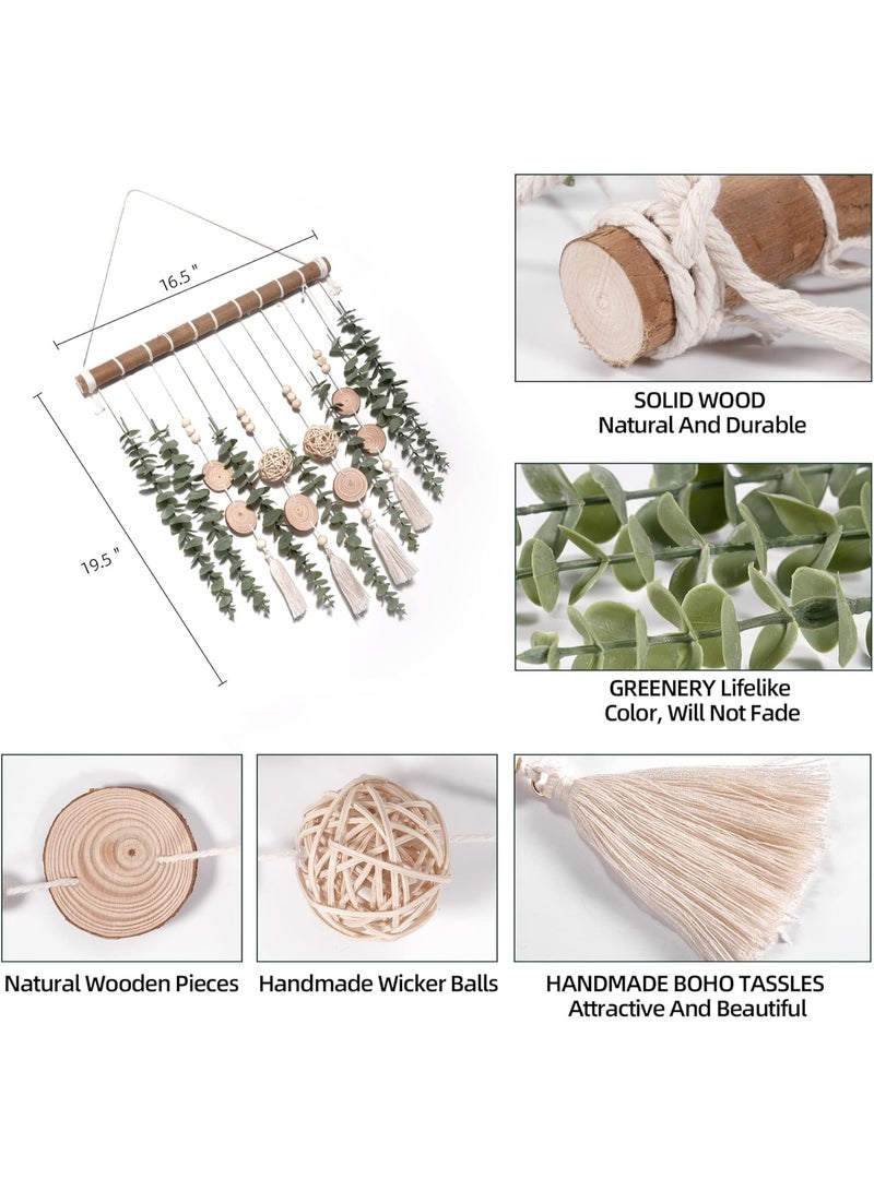 NANAO ديكور حمام بوهيمي زينة حائط من الأوكاليبتوس الاصطناعي أوراق خضراء مزيفة نباتات كرة منسوجة على عصا بطول 16.5 بوصة ديكورات ريفية طبيعية لغرفة النوم والمطبخ والحضانة والمكتب - Image 5