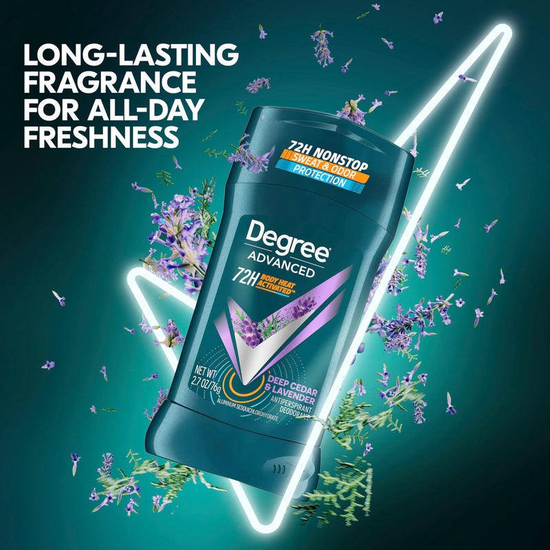 Degree Men Antiperspirant Deodorant Stick Deep Cedar & Lavender 4 Count 72-Hour Sweat and Odor Protection Deodorant for Men With Body Heat Activated Technology 2.7 oz - Image 4