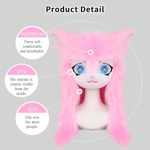SMILETERNITY SMILETERNIT Animal Head Cat Fursuit Cut Mask Halloween Masquerade Cosplay Costume Props Pink - Image 3