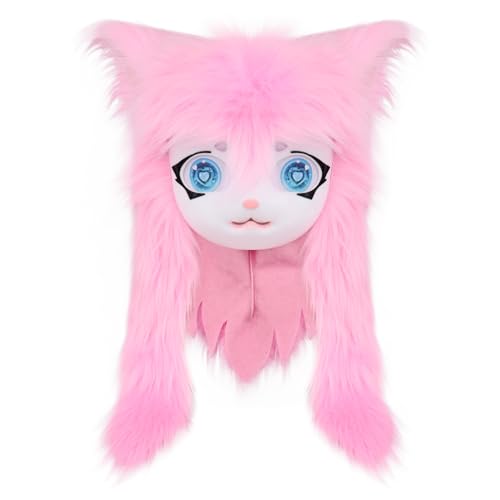 SMILETERNITY SMILETERNIT Animal Head Cat Fursuit Cut Mask Halloween Masquerade Cosplay Costume Props Pink - Image 1