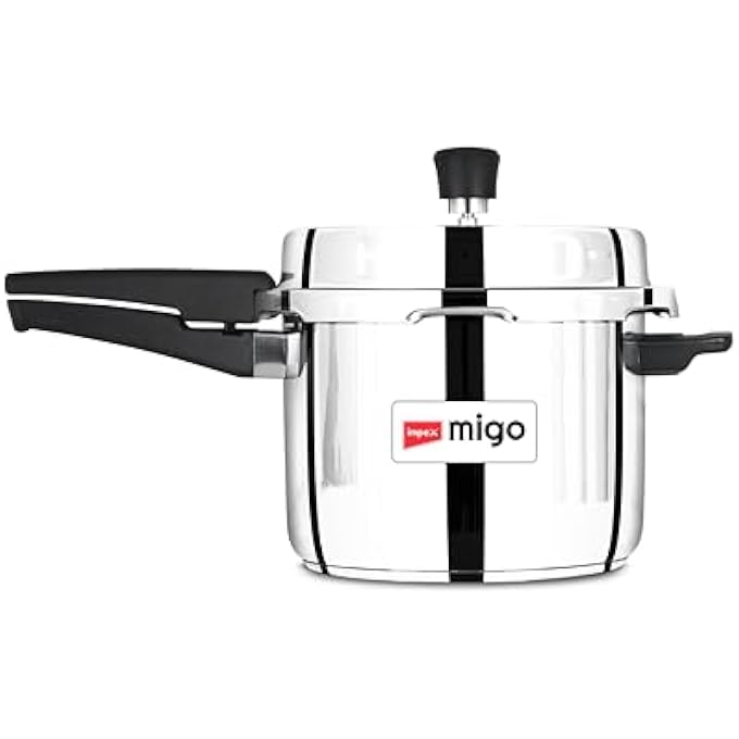 Impex Migo 5L Stainless Steel Pressure Cooker  Outer Lid Design  Induction Base  Safe  Durable Cookware For Gas  Induction Stoves  Ifc 5Ss - Image 1