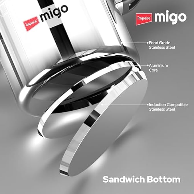 Impex Migo 5L Stainless Steel Pressure Cooker  Outer Lid Design  Induction Base  Safe  Durable Cookware For Gas  Induction Stoves  Ifc 5Ss - Image 5