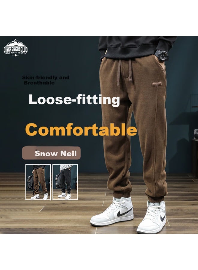 Dingfengbaoluo Men's Spring Casual Corduroy Pants American Style Elastic Cuffs Trendy Comfortable Snow Neil K901 Coffee 4XL - Image 1