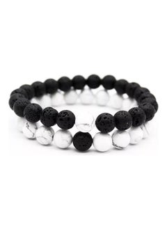 2-Piece Hawlite And Volcanic Lava Couple Bracelet Set
