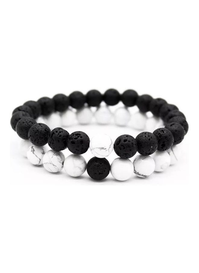 NIBEMINENT - 2-Piece Hawlite And Volcanic Lava Couple Bracelet Set - Image 1