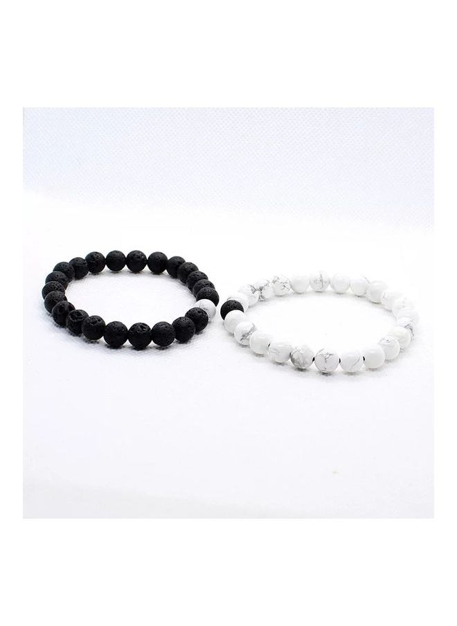 NIBEMINENT - 2-Piece Hawlite And Volcanic Lava Couple Bracelet Set - Image 1
