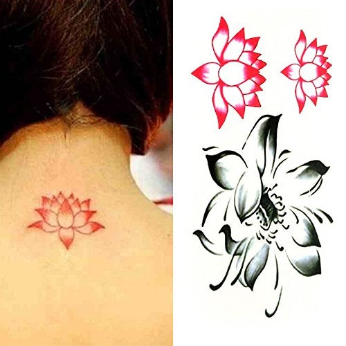 Oottati Small Cute Temporary Tattoo Lotus Lotus Flower (Set of 2) - Image 1