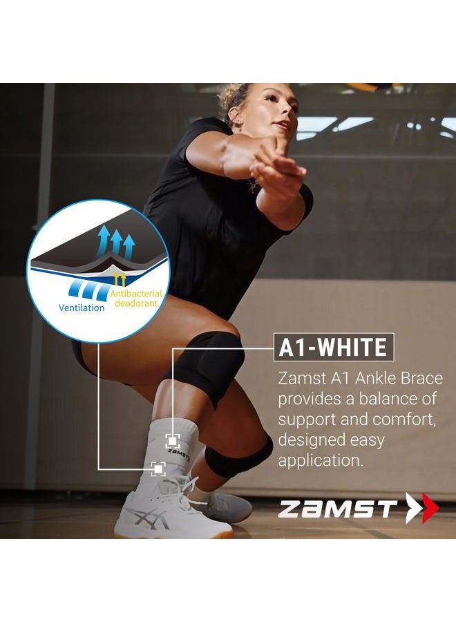 Zamst A1 White Ankle Brace for Sports - Breathable Sports Ankle Support for Men and Women with Adjustable Three Way Straps for Moderate Lateral Ankle Sprain - Left, Medium - Image 2