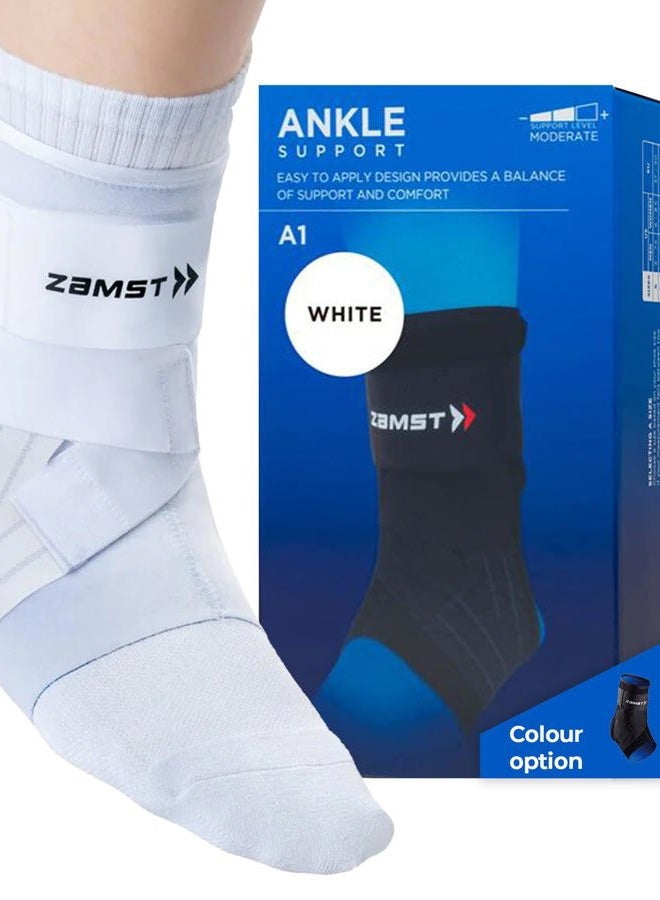 Zamst A1 White Ankle Brace for Sports - Breathable Sports Ankle Support for Men and Women with Adjustable Three Way Straps for Moderate Lateral Ankle Sprain - Left, Medium - Image 1