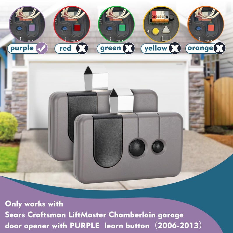 Cooouds 2 لجهاز التحكم عن بعد لباب المرآب Sears Craftsman 139.53753 53753 139.18191 Hbw2028 371Lm 373Lm 375Lm 950Cd 953D 956D يعمل مع زر التعلم الأرجواني فقط (2006-2013) - Image 2