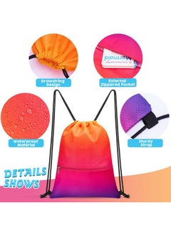 WAWSAM Gym Drawstring Backpack for Women - Gradient Red Drawstring Backpack Pool Swim Bag Waterproof Beach Drawstring Bag Adjustable Sackpack Sports Travel Cinch Bag with Zipper Pocket  - Image 2