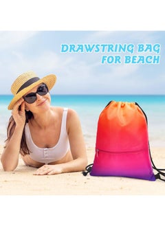 WAWSAM Gym Drawstring Backpack for Women - Gradient Red Drawstring Backpack Pool Swim Bag Waterproof Beach Drawstring Bag Adjustable Sackpack Sports Travel Cinch Bag with Zipper Pocket  - Image 4